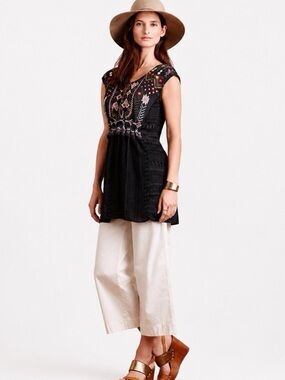 Anthropologie One September Barranco Boho Embroidered Tunic‎ Top